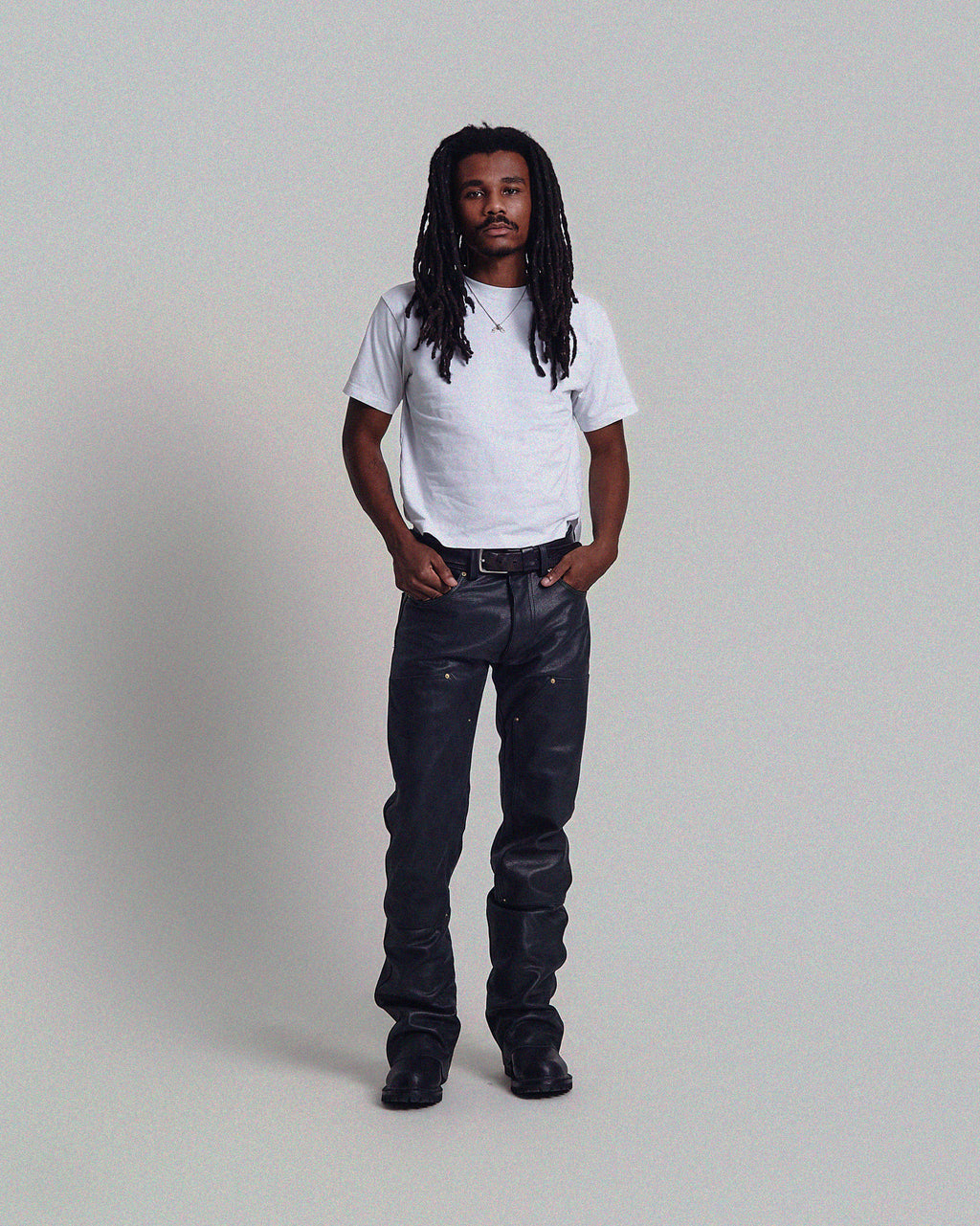 Casbah Double Knee Slim Flare Leather Pants