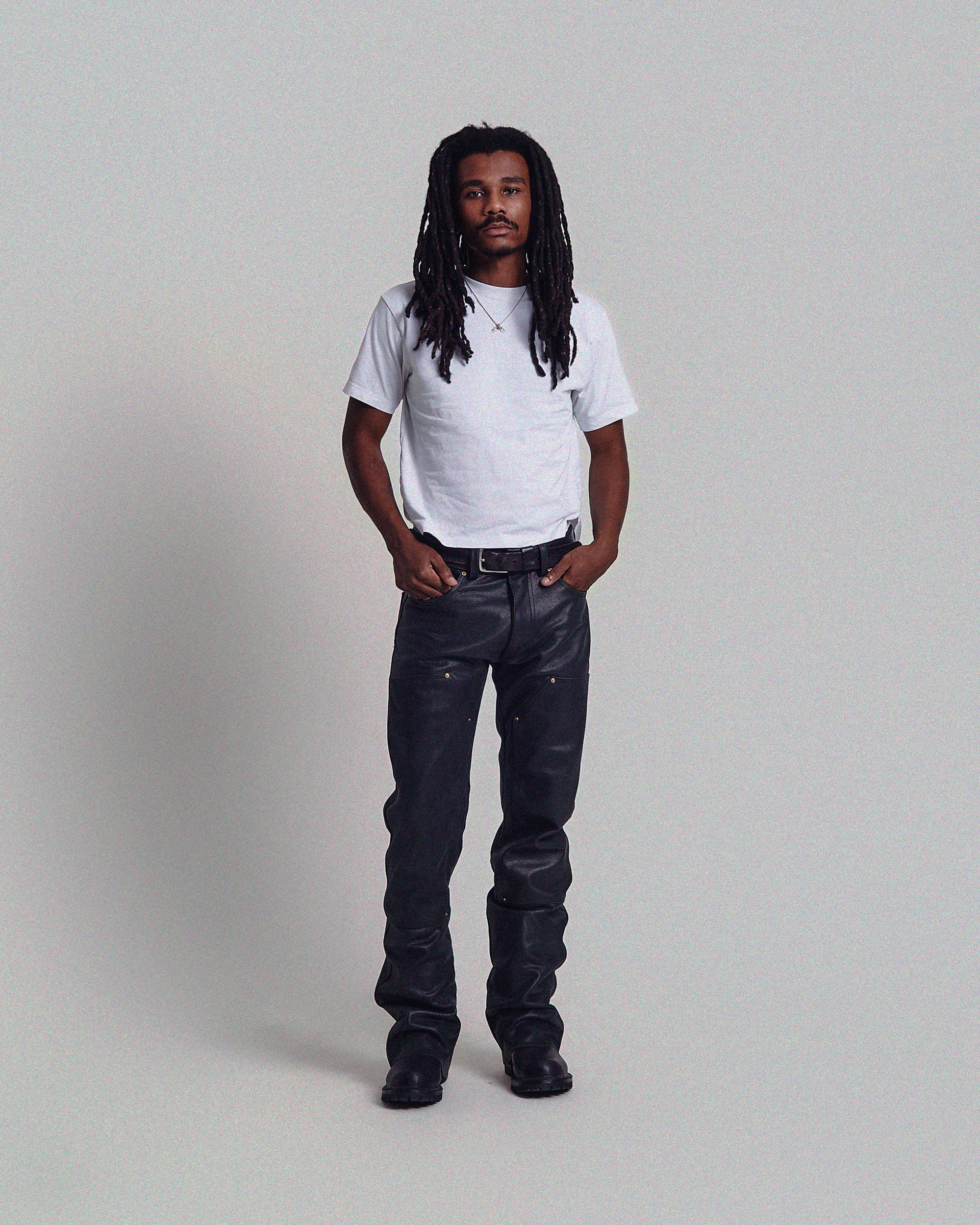 Casbah Double Knee Slim Flare Leather Pants